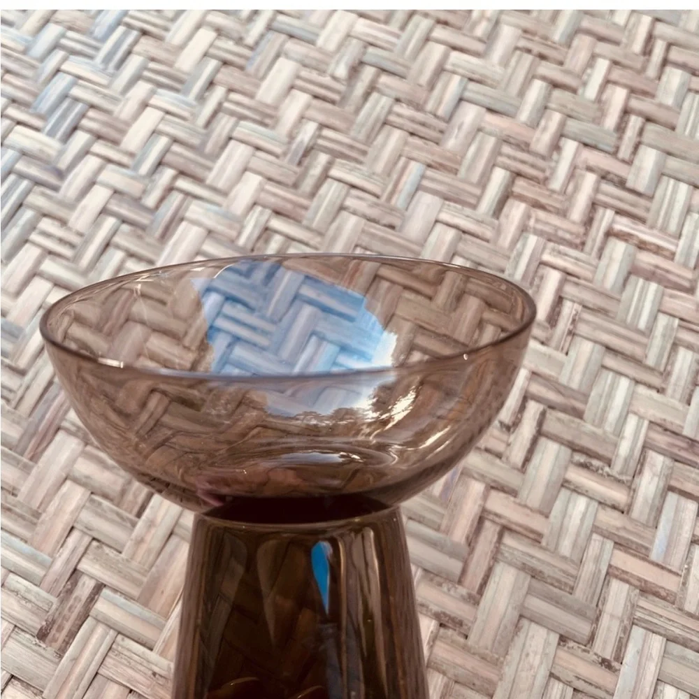 STYLISH MID-CENTURY MODERN SMOKED TINTED‎ GREY GLASS SMALL VASE - 60’S 70’S MCM